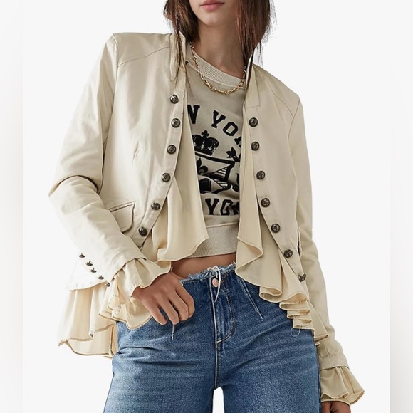 NWT BEIGE DENIM JACKET-S - Picture 12 of 14